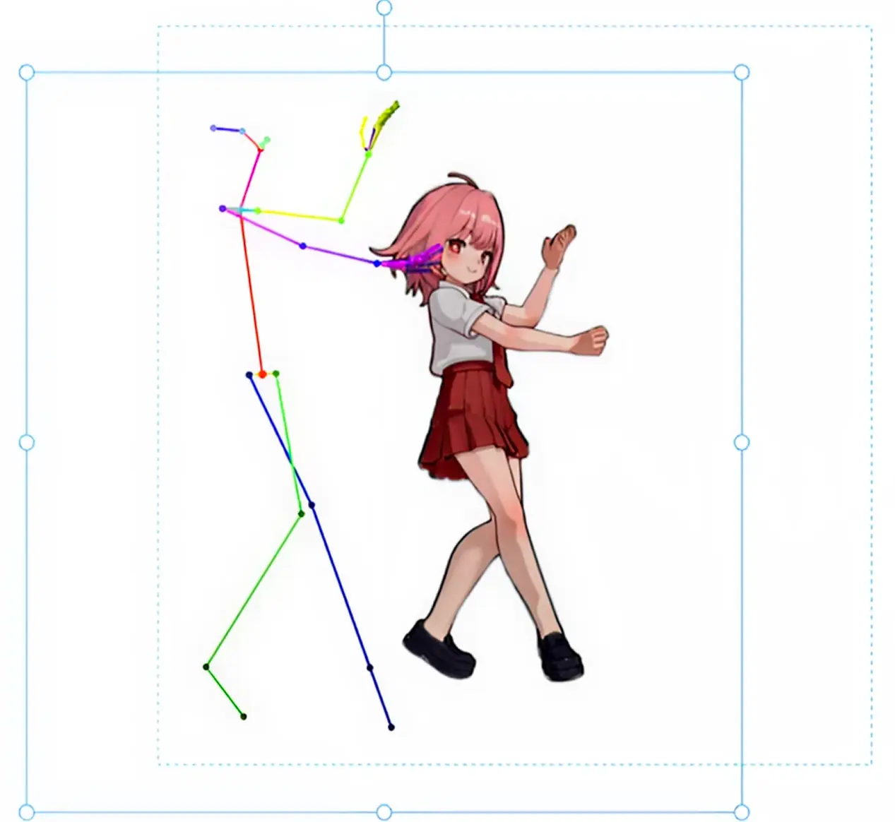The mikomiko editor showing style and pose presets applied to a character